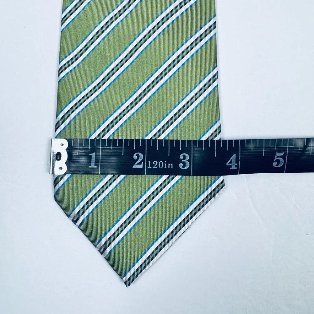 Churchs‎ Tie Green Blue White Diagonal Striped Classic Necktie Preppy Wedding